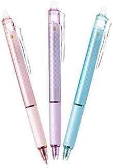 Frixion Knock Ball Retractable Erasable Gel Ink Pen, Design Series Chequered Pattern, Black Ink,0.5mm, 3 Designs Set(Pink,Purple,Softblue)