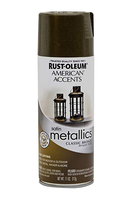 Rust-Oleum 202642 American Accents Topcoat Designer Metallic Spray Paint, 12 Oz Aerosol Can, Classic, 11-Ounce, Bronze