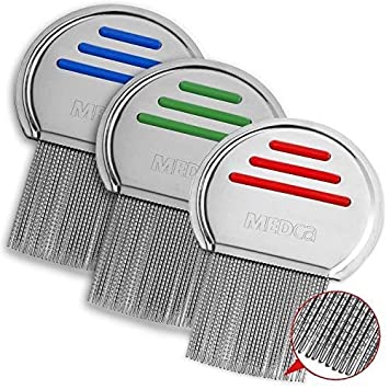 Lice Comb - (Pack of 3) Head Lice Treatment that's Individually Package to Prevent Contamination Professional Stainless Steel Louse and Nit Combs Removes Eggs with Rounded Tips for Comfort