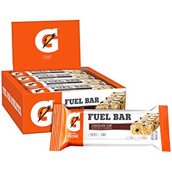 Gatorade Prime Fuel Bar, Chocolate Chip, 45g of carbs, 5g of protein per bar (12 Count), 2.1 oz