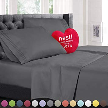 Top Head Split Flex King Size Bed Sheets Set Silver, Bedding Sheets Set on Amazon, 4-Piece Bed Set, Deep Pockets Fitted Sheet, 100% Luxury Soft Microfiber, Cool & Breathable