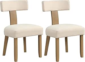 Giantex Upholstered Dining Chairs Set of 2, Mid Century Modern Kitchen Chairs w/Curved Backrest & Rubber Wood Legs, Linen Farmhouse Armless Side Chairs for Living Room, Kitchen, Beige