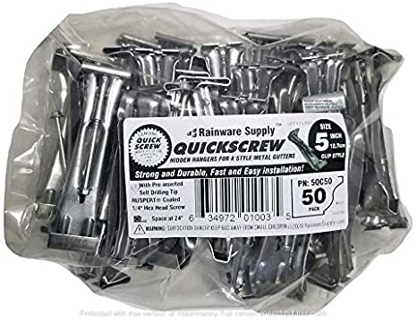Quick Screw 5" 50 Pack Premium Hidden Rain Gutter Bracket Hook Hangers with screw clip style
