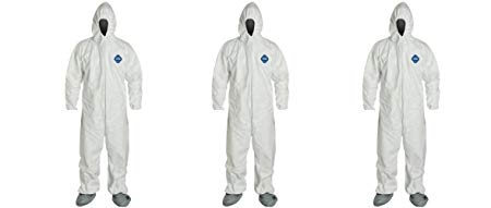 DuPont TY122S-XL-EACH Disposable Elastic Wrist, Bootie and Hood Tyvek Coverall Suit 1414, X-Large, White (3 PACK)