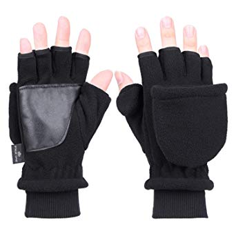 Black Fingerless Gloves Men Women Winter Warm Anti Slip Convertible Mittens Half FingerOutdoor Gloves PAGE ONE