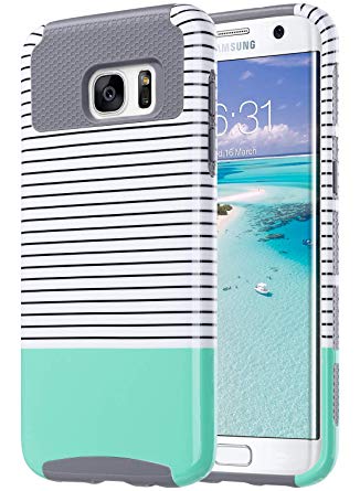 ULAK S7 Edge Case, Galaxy S7 Edge Case, Hybrid Case for Samsung Galaxy S7 Edge 2016 Release 2-Piece Dual Layer Style Hard Cover (Minimal Mint Stripes Grey)