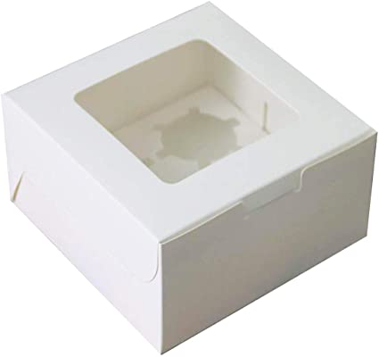 Prudance Cake Boxes with Window 6 x 6 x 3 inch for Wedding Birthday Party Cupcake Boxes Individual Bakery Box for Cookies, 15 Pack, White