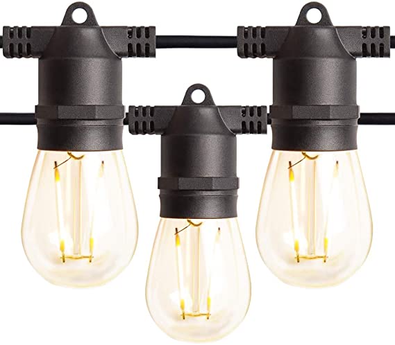 Amico 48FT LED Outdoor String Lights with LED Edison Vintage Plastic Bulbs and Weatherproof Strand - Decorative LED Café Patio Light, Bistro Lights