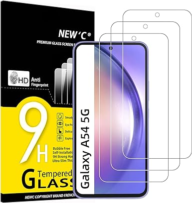 NEW'C 3 Pezzi, Vetro Temperato per Samsung Galaxy A54 5G, Pellicola Prottetiva, Senza Bolle, Durezza 9H, 0,33mm Ultra Trasparente, Ultra Resistente