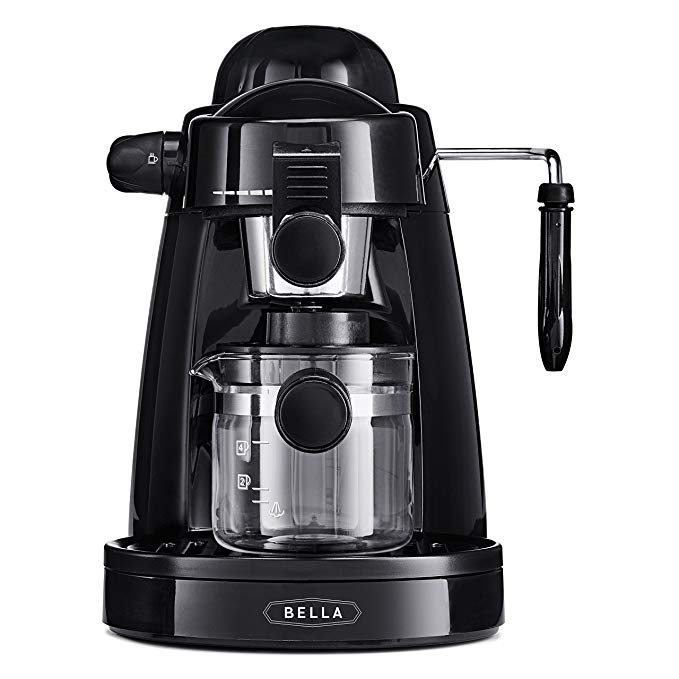 BELLA 13683 Personal Espresso Maker with Built-in Steam Wand and 5 Bar Pressure, Black