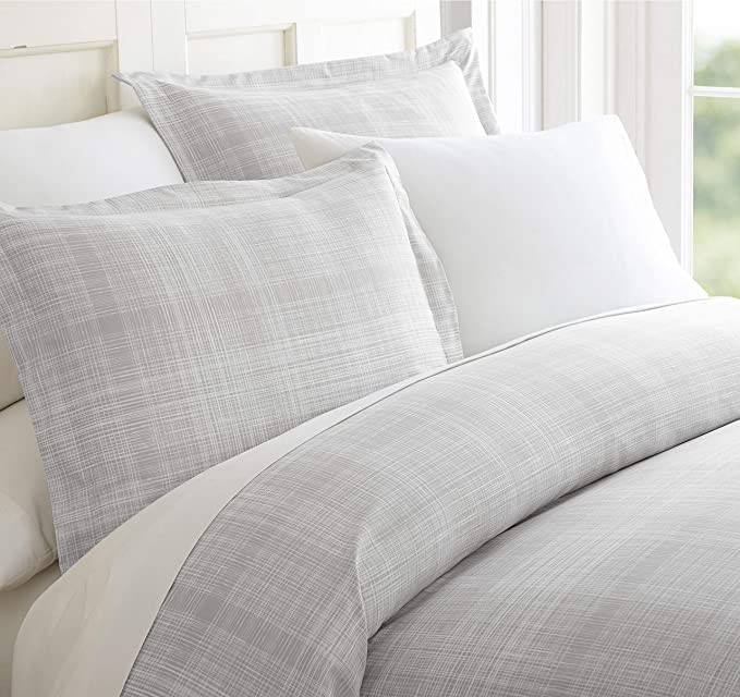 Celine Linen Luxury Silky Soft Coziest 1500 Thread Count Egyptian Quality 3-Piece Duvet Cover Set |Thatch Pattern| Wrinkle Free, 100% Hypoallergenic, Full/Queen, Gray