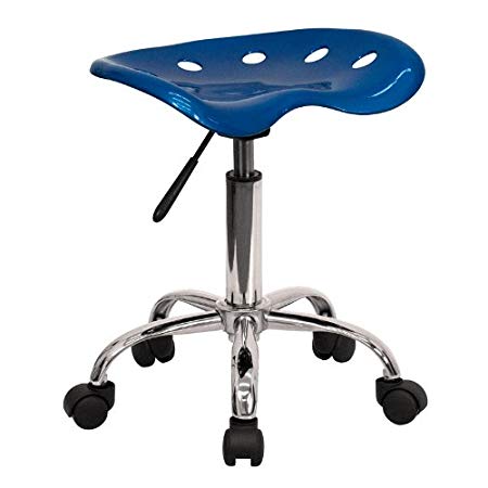 Flash Furniture Vibrant Bright Blue Tractor Seat and Chrome Stool