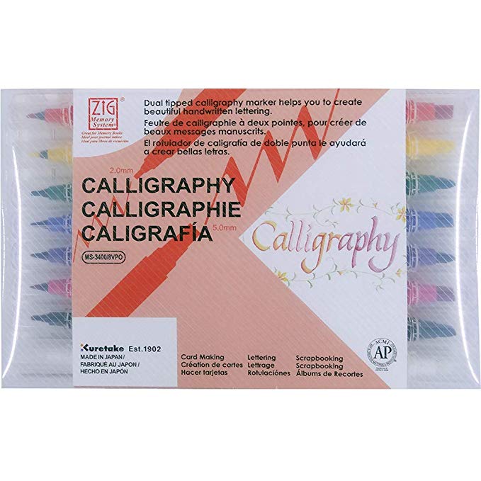 Zig Memory System Calligraphy Dual Tip Marker Set … (Blender 8 Colors Set)