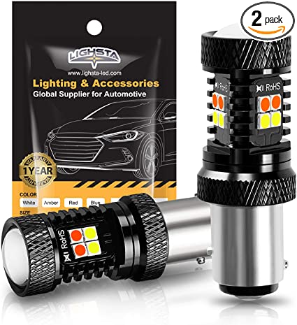 LIGHSTA 1157 2057 2357 7528 BAY15D P21/5W Switchback LED Bulbs, Extremely Bright White/Amber Yellow 3030 Chipsets with Projector for Daytime Running Lights/DRL and Turn Signal Lights(Pack of 2)