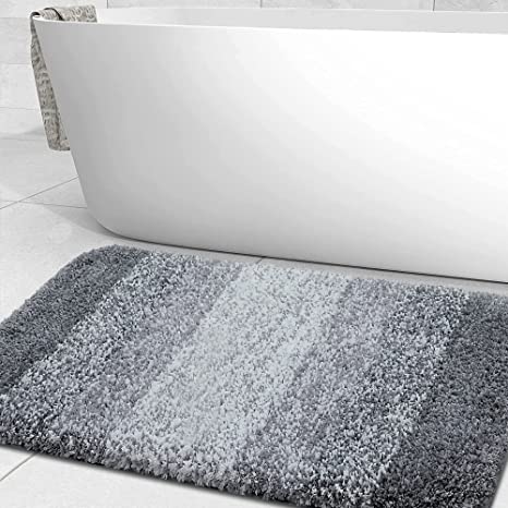 Olanly Luxury Bathroom Rug Mat, Extra Soft and Absorbent Microfiber Bath Rugs, Non-Slip Plush Shaggy Bath Carpet Runner, Machine Wash Dry, Bath Mats for Bathroom Floor, Tub and Shower, 24x47, Grey