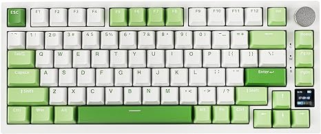 EPOMAKER Ajazz AK820 Pro 75% Gasket-Mounted Mechanical Keyboard with TFT Screen, 3 Modes(Bluetooth 5.1/2.4G Wireless & Type-C Wired), Sound Dampening Foams (White Green, Ajazz Green Plum Switch)