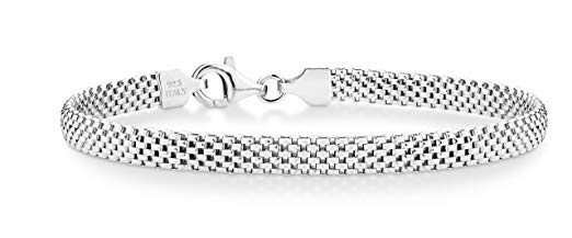 Miabella 925 Sterling Silver Italian 5mm Mesh Link Chain Bracelet for Women, 6.5, 7, 7.5, 8 Inch Made in Italy