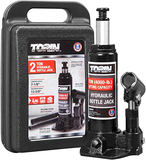 Torin TAM90203S Hydraulic Welded Bottle Jack with Blow Mold Carrying Storage Case, 2 Ton (4,000 lb) Capacity, Black