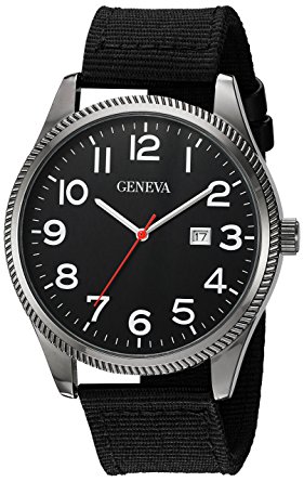 Geneva Men's GV/5007BKBK Easy To Read Date Function Dial Black Nylon Strap Watch