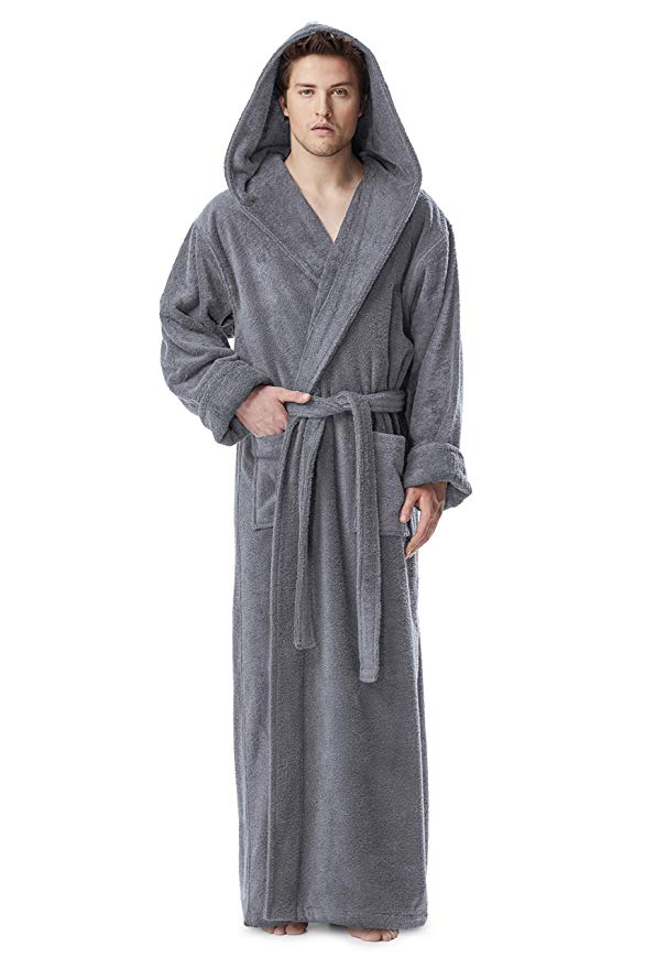 Arus Men's Hood'n Full Ankle Length Hooded Turkish Cotton Bathrobe