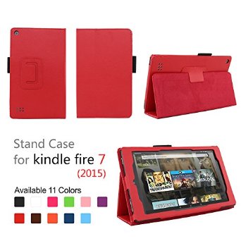 Elsse for Fire 7 2015 - Folio Case with Stand for Kindle Fire 7 (5th Generation, Sept 2015 Model) - Red