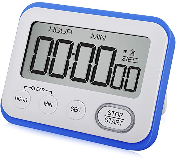Digital Kitchen Timer Magnetic Loud Alarm Clock, Large LCD Screen Silent/Beeping Multi-function for Teachers Kids, Blue