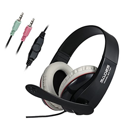 SADES SA701 3.5mm Surround Sound Stereo Deep Bass High Analysis PC Gaming Headband Headphones Headset with Microphone Over-the-Ear for PC Gamer/Desktop(Black)