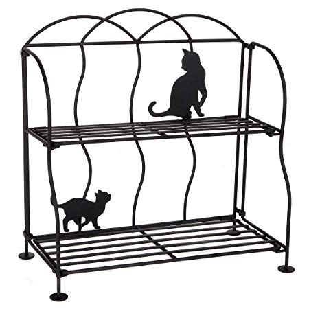 Lily's Home Cat Lovers 2-Tier Black Metal Countertop Wire Shelf Rack, Great for Household Items, Kitchen Organizer, Bathroom Storage and More. Foldable