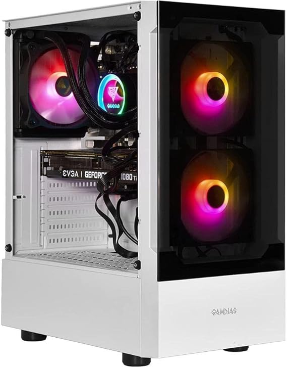 ZEUS GAMDIAS White RGB Gaming ATX Mid Tower Computer PC Case with Side Tempered Glass Panel and a Magnetic Dust Filter & 3 Built-in 120mm ARGB Fans