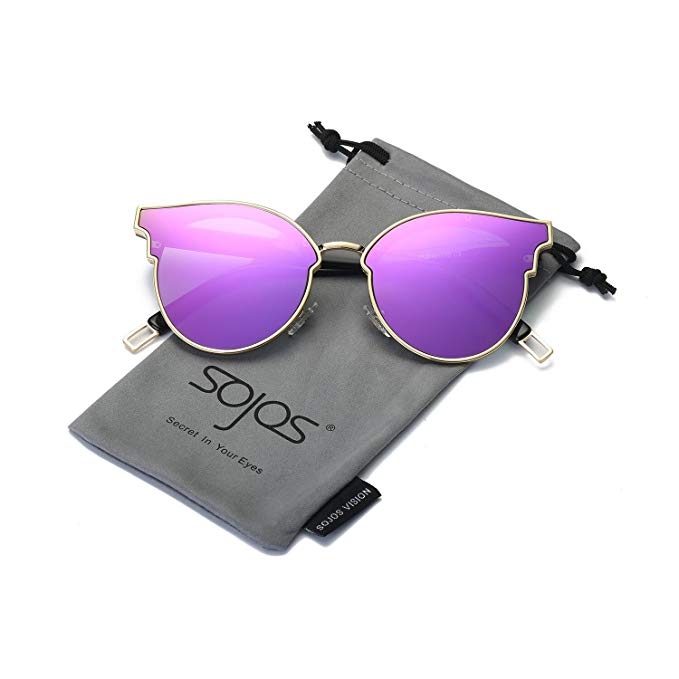 SojoS Fashion Cateye Sunglasses for Women Oversized Flat Mirrored Lens SJ1055