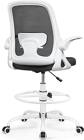 Winrise Drafting Chair Tall Office Chair Ergonomic Desk Chairs with Lumbar Support and Flip-up Armrests, Adjustable Height Comfy Computer Chair with Swivel Task and Adjustable Foot Ring