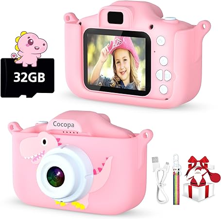 Kids Camera for 3-8 Year Old Boys/Girls, Cocopa Toddler Kids Digital Camera 1080P HD Video with 2.4 Inch IPS Screen and 32GB SD Card, Christmas Birthday Gifts for Kids(Pink Dinosaur)