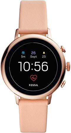 Fossil Women's Gen 4 Venture HR Heart Rate Stainless Steel and Leather Touchscreen Smartwatch, Color: Rose Gold Glitz, Blush (Model: BQD3002)