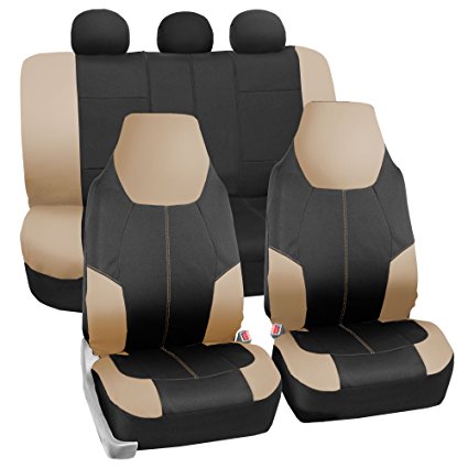FH GROUP FB116115 Neo-Modern Neoprene Seat Covers, Airbag & Split Ready, Beige / Black Color -Fit Most Car, Truck, Suv, or Van