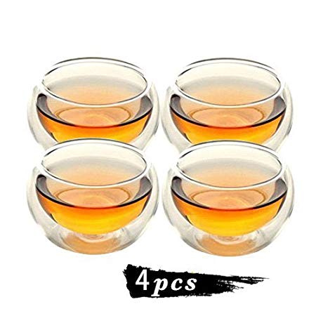 Zen Room Double Wall Glass, Borosilicate Glass Tea Cups 2oz ,Set of 4/Insulated Thermal & Heat Resistant Design