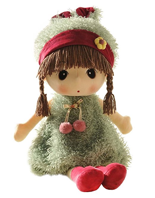 HWD Kawaii 17 inch Stuffed Plush Girl Toy Doll.Good Dolly Gift for Kids Baby Lover.(Green)