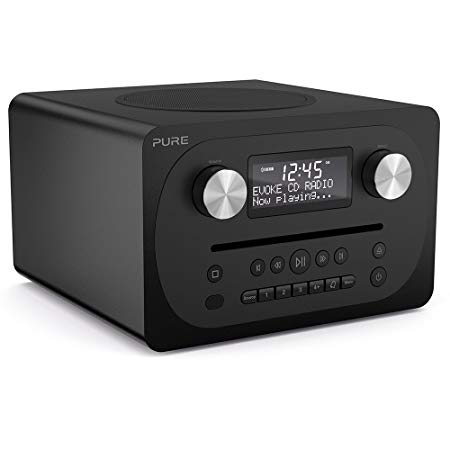 Pure Evoke C-D4 All-in-One Music System with DAB/DAB /FM Digital Radio, Bluetooth Music Streaming, Dual Alarms and CD Player - Siena Black