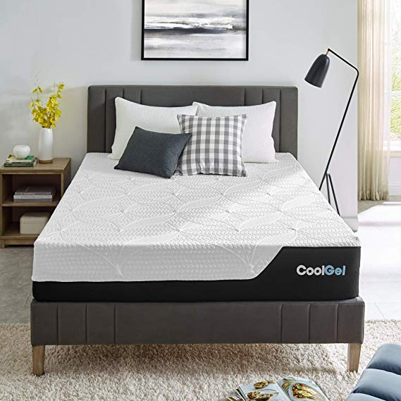 Classic Brands Cool Gel 2.0 Memory Foam 12-Inch 2 Bonus Pillows Bed Mattress Conventional, Queen, White