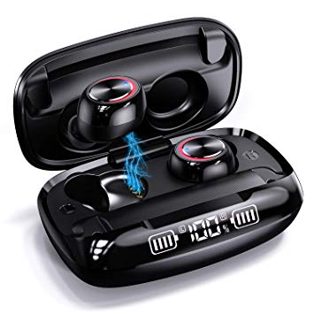 Wireless Earbuds GUSGU Bluetooth 5.0 True Wireless Earphones,IPX7 Waterproof HiFi Stereo Sound CVC8.0 Tech In Ear Headphones with Mic,One-Step Pairing,up to 90H Playtime with Wireless Charging Case