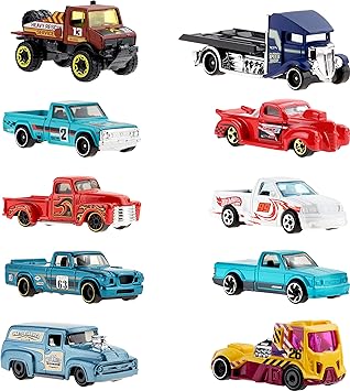 Hot Wheels 10-Pack, Set of 10 Toy Trucks in 1:64 Scale, Mix of Officially Licensed & Unlicensed (Styles May Vary) (Amazon Exclusive)