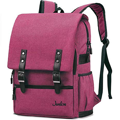 Junlion Solid Color Laptop Backpack for College Student Casual Rucksack Canvas Travel Bag for Preppy Freshman Wine Red