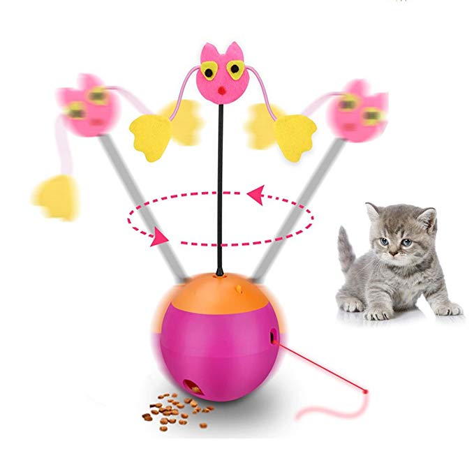 Interactive Cat Toys Happypapa 360° Multifunction Teaser Cat Toy Ball Shaped Tumbler with Chaser Light and Food Dispenser Good for Cats Exercise