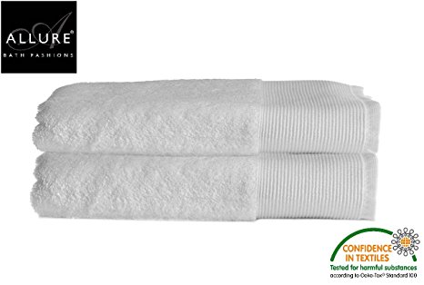 Allure Bath Fashions Absorbent Towel Bath Towels 60% Bamboo & 40% Cotton Marlborough Collection by 2 x Quick Dry Bath Towels Set 70 x 125cm 550gsm in Pure White (White, 2x Bath Towels)