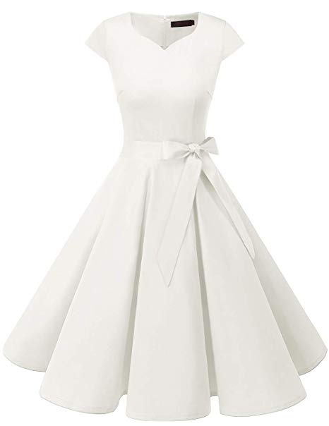 DRESSTELLS Women's Vintage Tea Dress Prom Swing Cocktail Party Dress with Cap-Sleeves