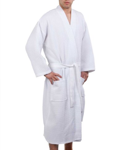 Waffle Weave Robe Kimono Spa Bathrobe Made in Turkey White XXL