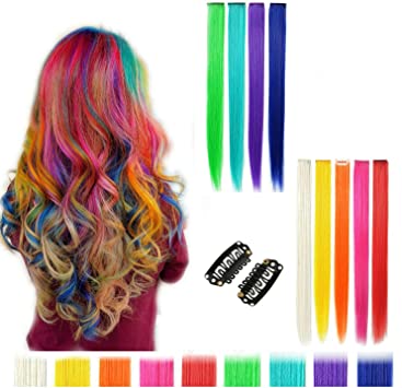 18pcs 22inch Straight Colored Clip In On Synthetic Hair Extensions for Girls Party Multiple color