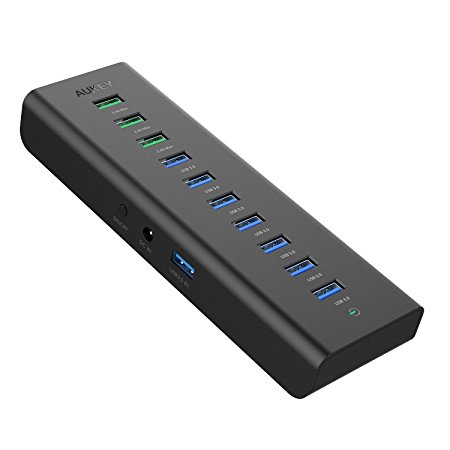 AUKEY Powered USB Hub with 7 USB 3.0 Ports, 3 AiPower Charging Ports and 48W Power Adapter for Smartphones, Laptops and PCs