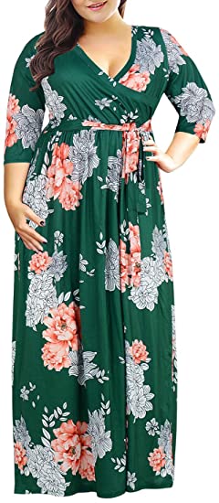 Nemidor Women's 3/4 Sleeve Floral Print Plus Size Casual Party Maxi Dress