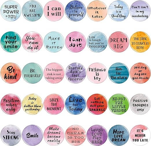 Inspirational Quote Refrigerator Magnets Motivational Fridge Magnets Watercolor Round Encouragement Refrigerator Magnets for Classroom Whiteboard Locker Fridge Supplies (35 Pieces)