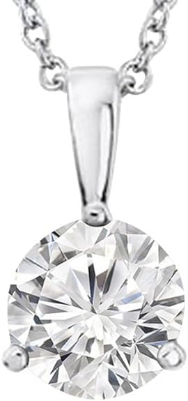 3/8-3 Carat IGI Certified LAB-GROWN Round Cut 3 Prong Diamond Pendant Necklace   16" 14K Gold Chain Luxury Collection (D-E Color, VS1-VS2 Clarity)